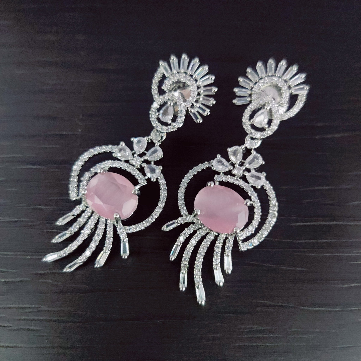 Rhodium Plated Peacock Design Statement Drop Earrings