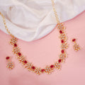 Traditional Floral Gold-Toned Necklace Set with Pearl & Stone Embellishments