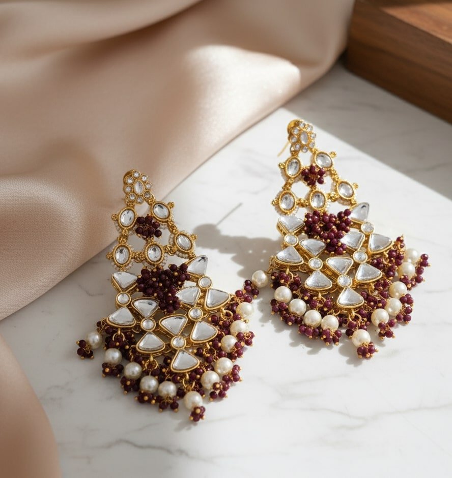 Traditional Kundan Danglers With Moti Earrings