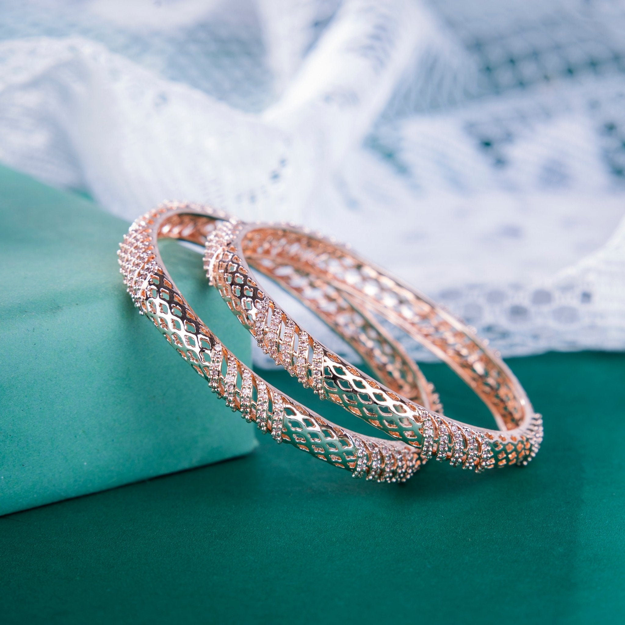 Traditional Skiny Rose Gold AD Bangles (Pack of 2)