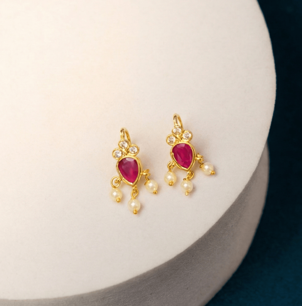 Traditional Temple Jewellery Kemp Pearl Bugadi Earrings