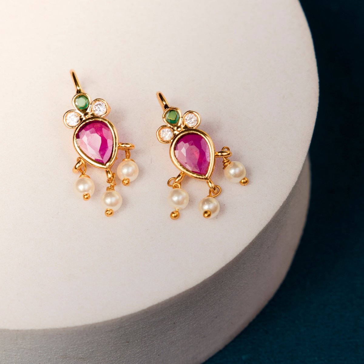Traditional Temple Jewellery Kemp Pearl Bugadi Earrings