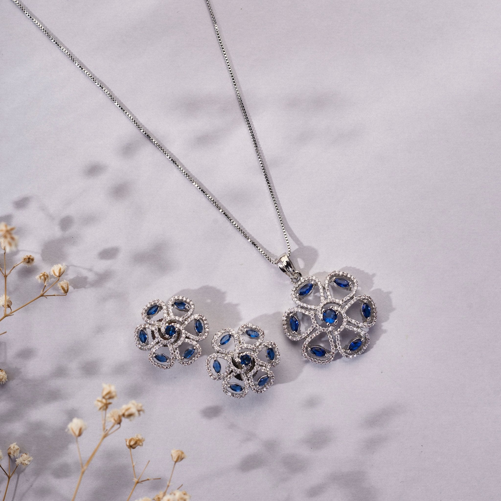 Locket Set - Twilight Blossom Rhodium Plated Locket Set - Opal Touch