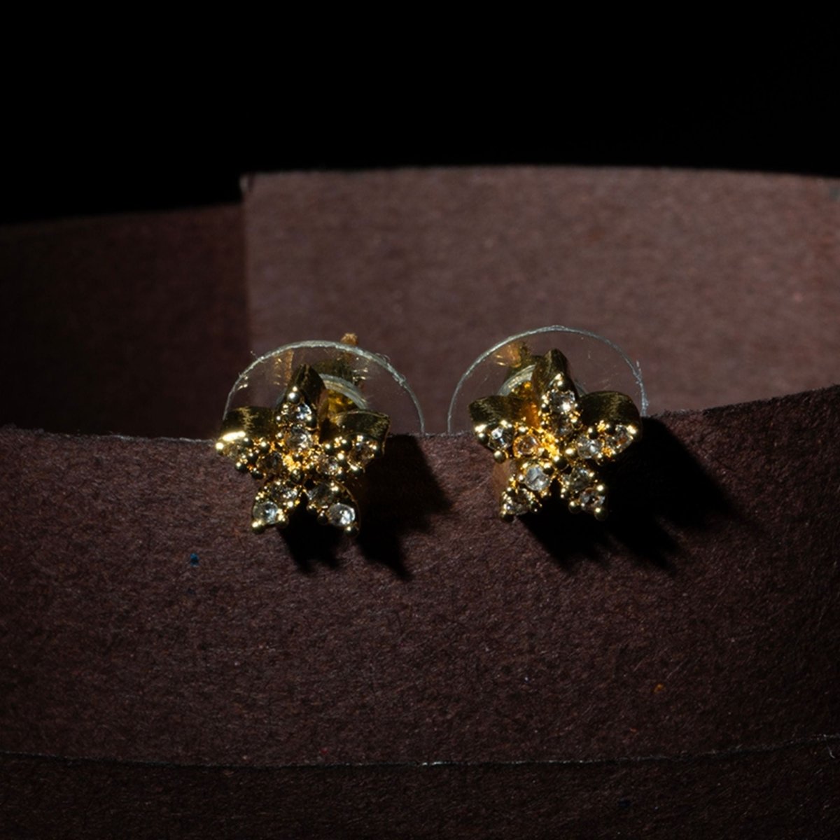 Gold Plated Floral American Diamond Stud Earrings