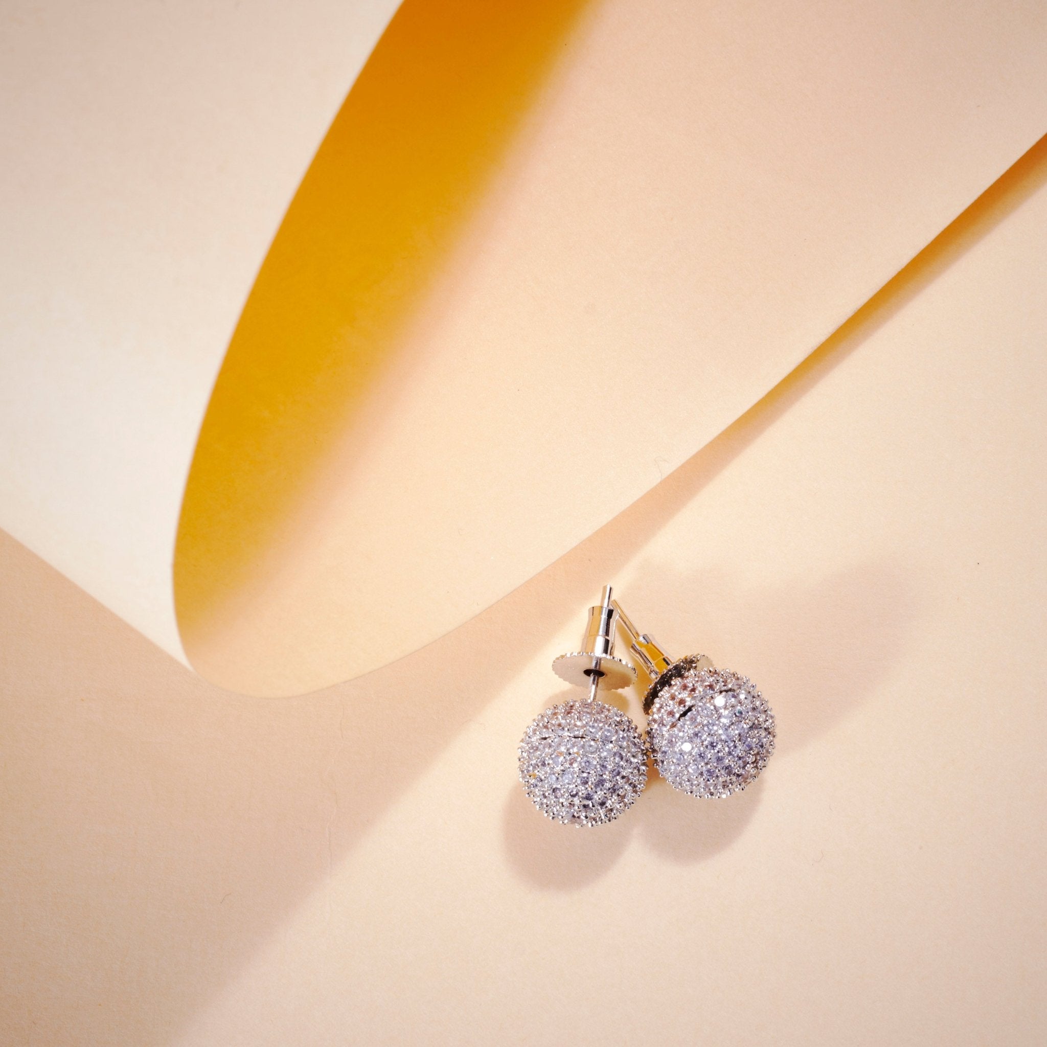 Rhodium Plated Round American Diamond Stud Earrings