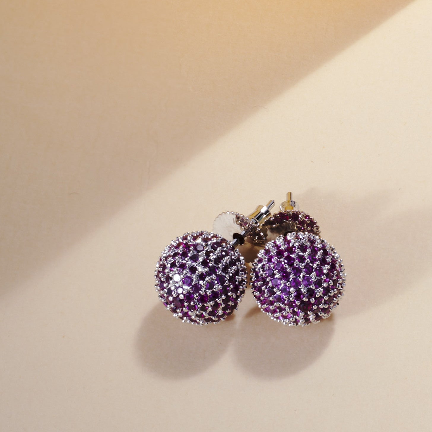 Rhodium Plated Round American Diamond Stud Earrings