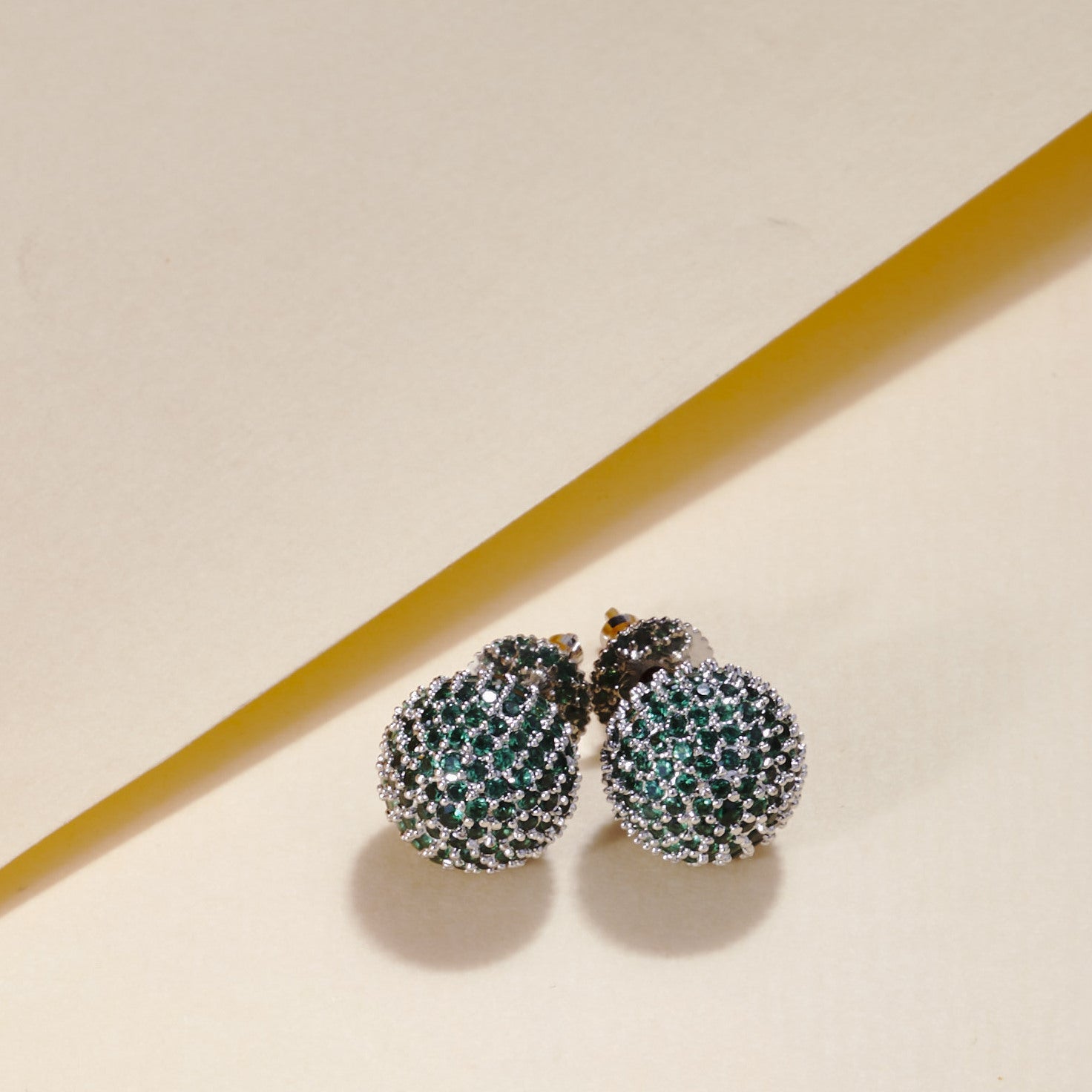 Rhodium Plated Round American Diamond Stud Earrings
