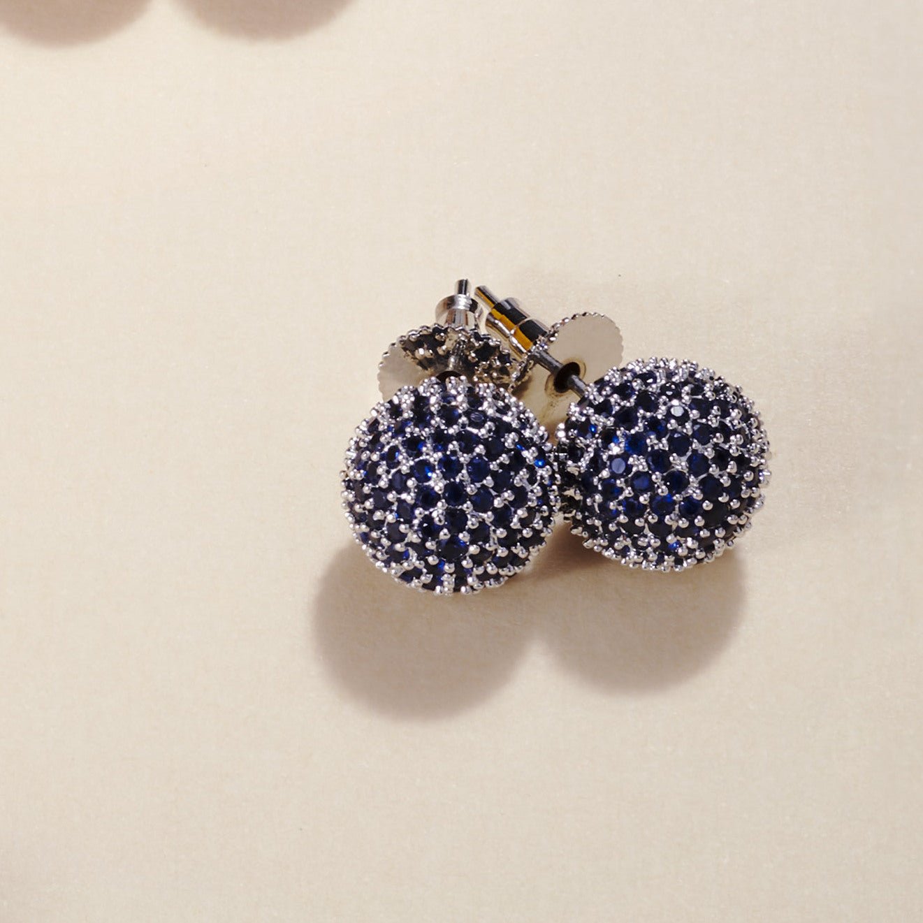 Rhodium Plated Round American Diamond Stud Earrings
