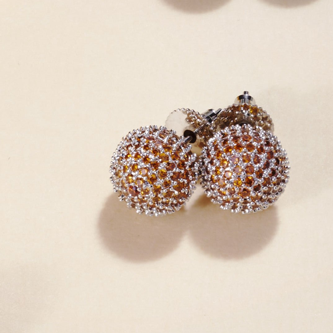 Rhodium Plated Round American Diamond Stud Earrings