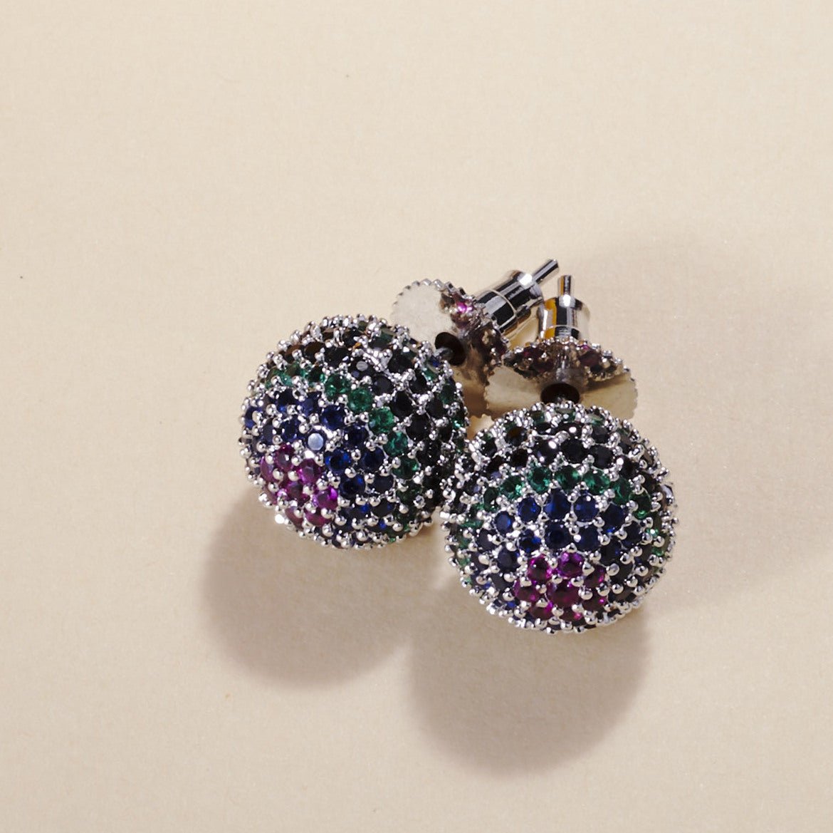 Rhodium Plated Round American Diamond Stud Earrings