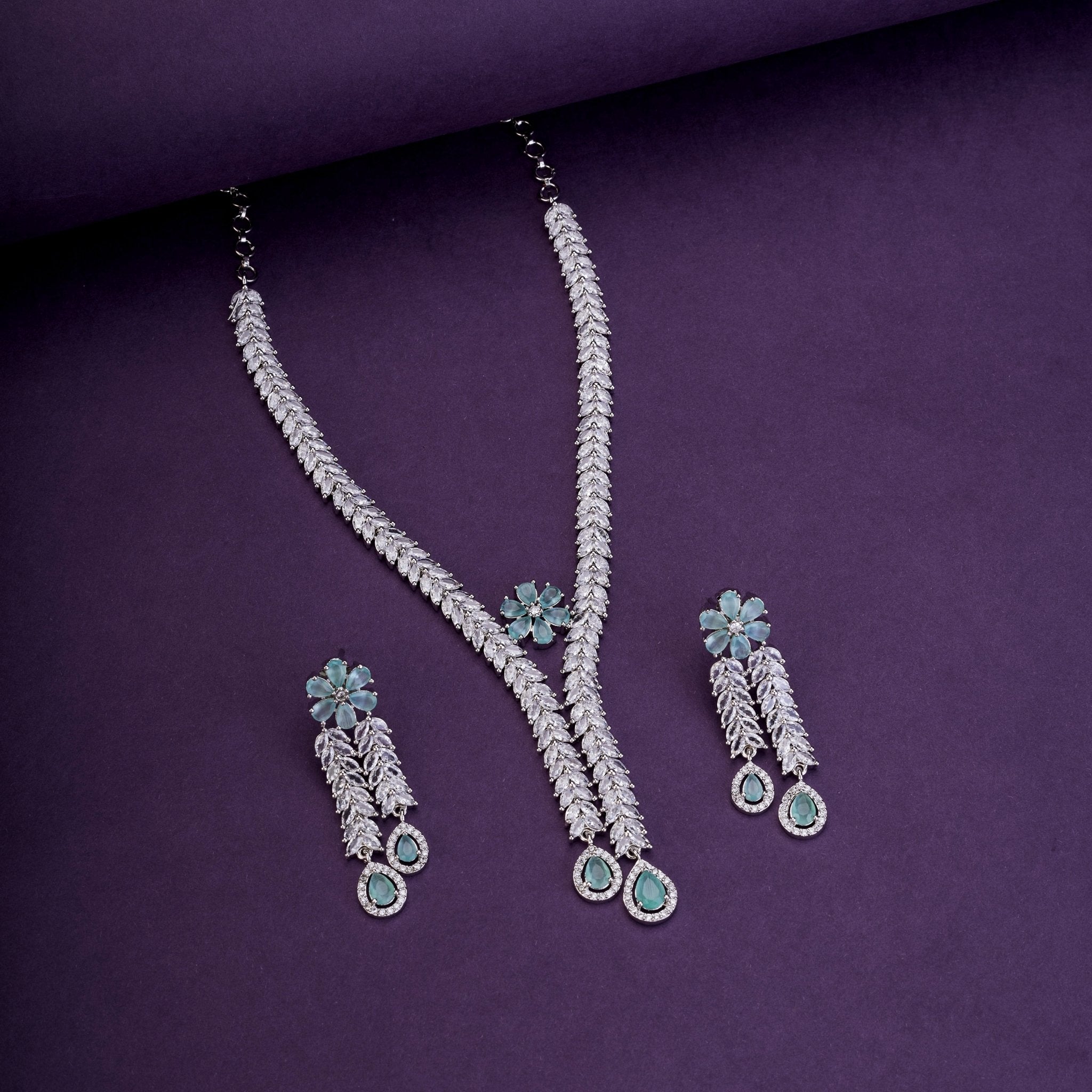 Zig Zag CZ Rhodium Necklace