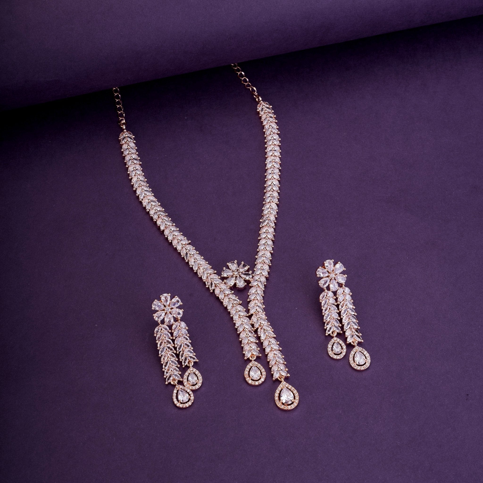 Zig Zag CZ Rose Gold Necklace
