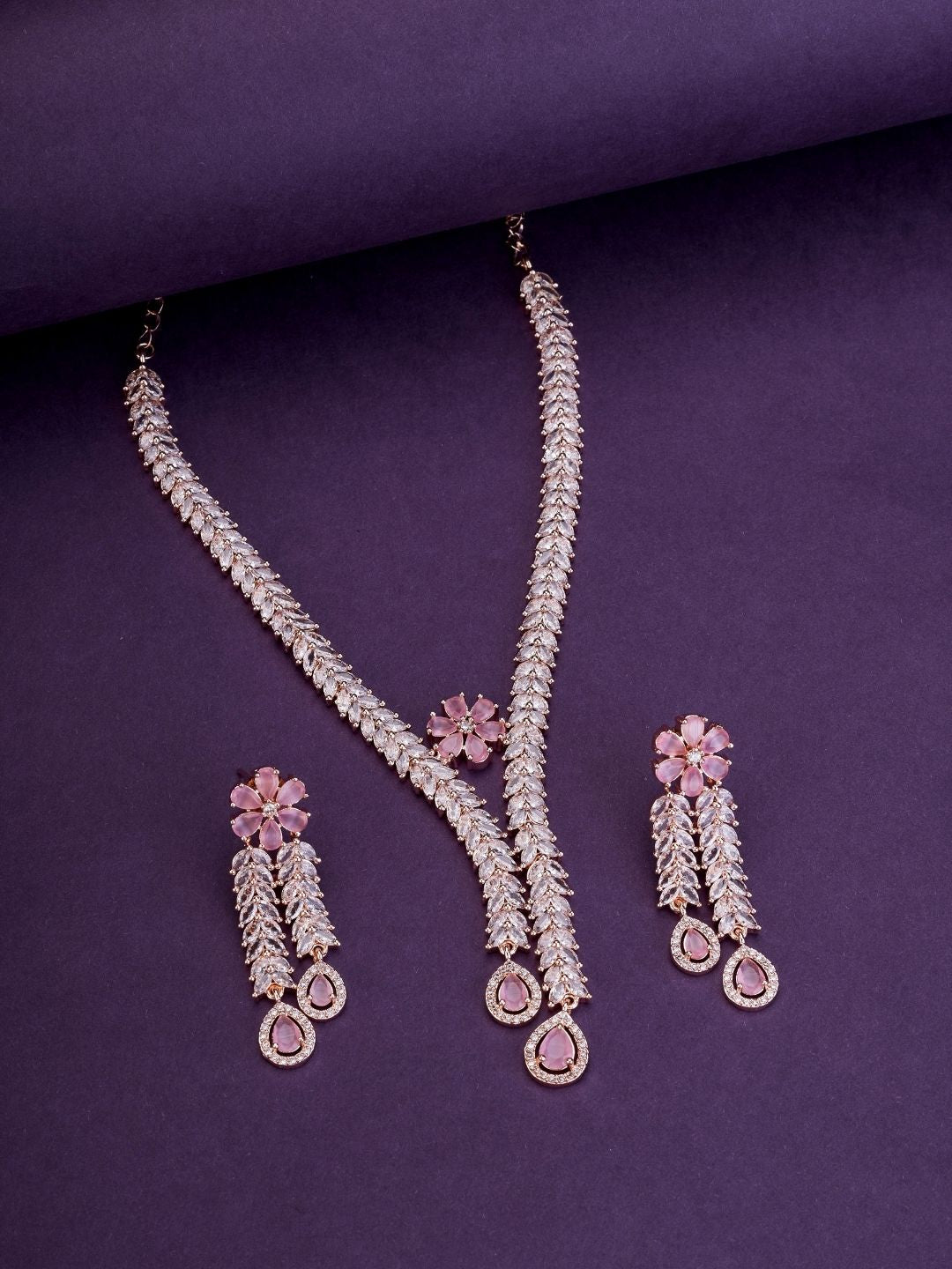 Zig Zag CZ Rose Gold Necklace