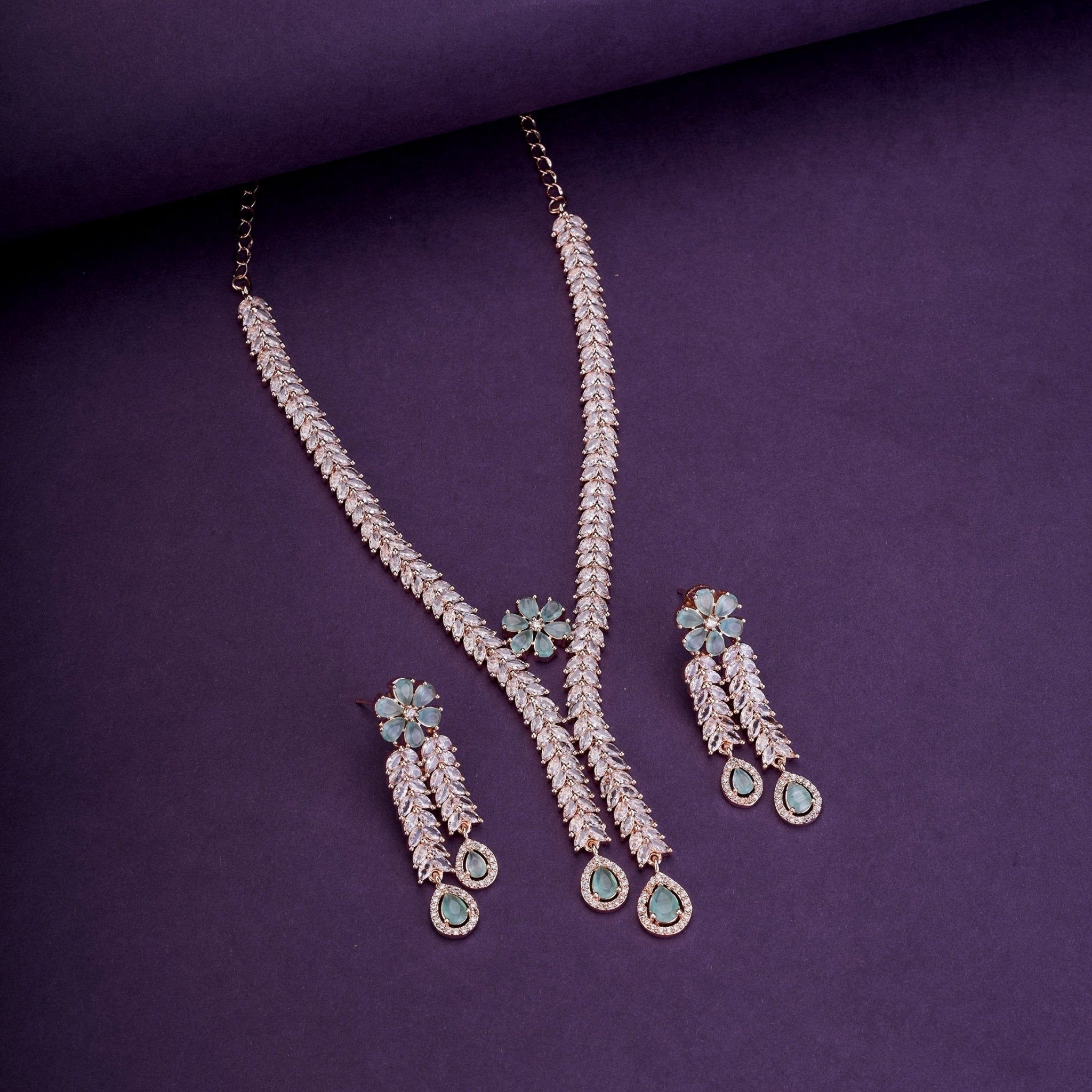 Zig Zag CZ Rose Gold Necklace
